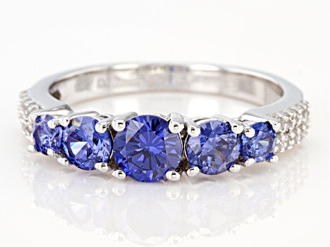 Blue And White Cubic Zirconia Rhodium Over Sterling Silver Ring 2.30ctw