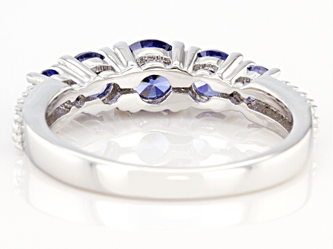 Blue And White Cubic Zirconia Rhodium Over Sterling Silver Ring 