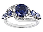 Blue And White Cubic Zirconia Rhodium Over Sterling Silver Ring 5.26ctw