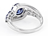 Blue And White Cubic Zirconia Rhodium Over Sterling Silver Ring 5.26ctw