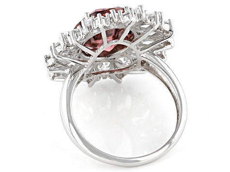 Blush And White Cubic Zirconia Rhodium Over Sterling Silver Ring 16.10ctw