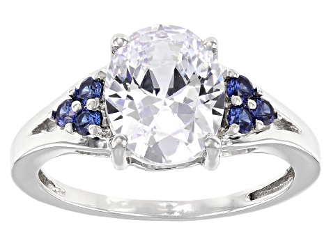 White And Blue Cubic Zirconia Rhodium Over Sterling Silver Ring 4.48ctw