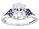White And Blue Cubic Zirconia Rhodium Over Sterling Silver Ring 4.48ctw