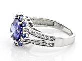 Blue And White Cubic Zirconia Rhodium Over Sterling Silver Ring 3.96ctw