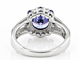 Blue And White Cubic Zirconia Rhodium Over Sterling Silver Ring 3.96ctw