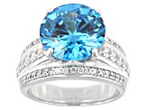 Blue And White Cubic Zirconia Rhodium Over Sterling Silver Ring 13.15ctw