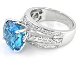Blue And White Cubic Zirconia Rhodium Over Sterling Silver Ring 13.15ctw