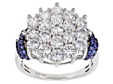Blue And White Cubic Zirconia Rhodium Over Sterling Silver Ring 4.90ctw