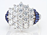 Blue And White Cubic Zirconia Rhodium Over Sterling Silver Ring 4.90ctw