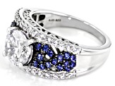 Blue And White Cubic Zirconia Rhodium Over Sterling Silver Ring 5.25ctw