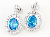 Blue And White Cubic Zirconia Rhodium Over Sterling Silver Earrings 9.61ctw