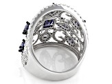 Lab Created Sapphire, Blue And White Cubic Zirconia Rhodium Over Sterling Ring 7.12ctw