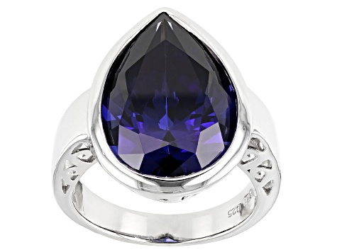 Blue Cubic Zirconia Rhodium Over Sterling Silver Ring 18.00ctw