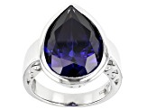 Blue Cubic Zirconia Rhodium Over Sterling Silver Ring 18.00ctw