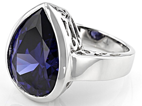 Blue Cubic Zirconia Rhodium Over Sterling Silver Ring 18.00ctw