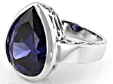 Blue Cubic Zirconia Rhodium Over Sterling Silver Ring 18.00ctw