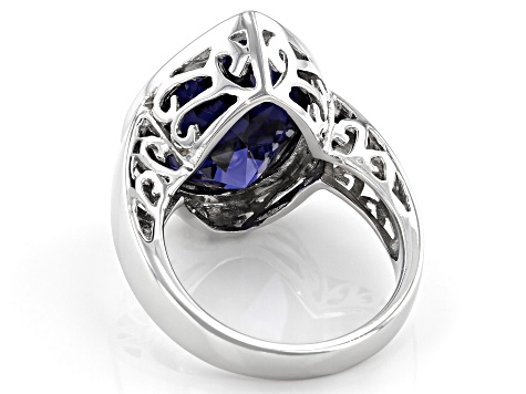 Blue Cubic Zirconia Rhodium Over Sterling Silver Ring 18.00ctw