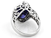 Blue Cubic Zirconia Rhodium Over Sterling Silver Ring 18.00ctw