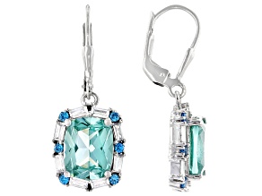 Blue, Green, And White Cubic Zirconia Rhodium Over Sterling Silver Earrings 7.93ctw