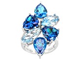 Blue Cubic Zirconia Rhodium Over Sterling Silver Ring 19.82ctw