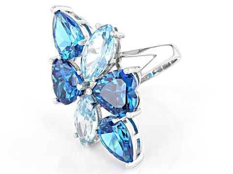 Blue Cubic Zirconia Rhodium Over Sterling Silver Ring 19.82ctw