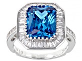 Blue And White Cubic Zirconia Rhodium Over Sterling Silver Ring With Guard 11.57ctw