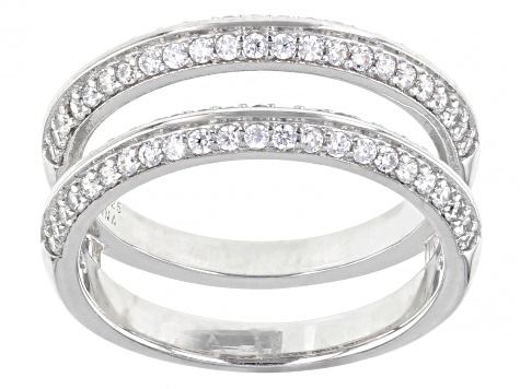 Blue And White Cubic Zirconia Rhodium Over Sterling Silver Ring With Guard 11.57ctw