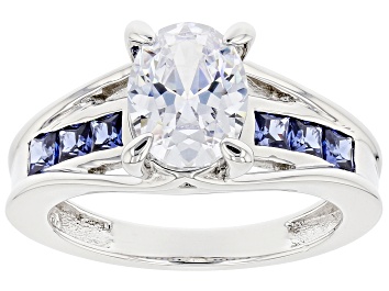 Picture of White And Blue Cubic Zirconia Rhodium Over Sterling Silver Ring 3.95ctw