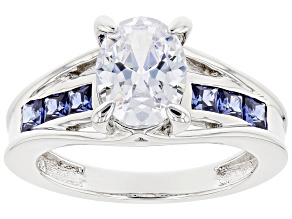 White And Blue Cubic Zirconia Rhodium Over Sterling Silver Ring 3.95ctw
