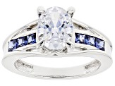 White And Blue Cubic Zirconia Rhodium Over Sterling Silver Ring 3.95ctw