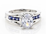 White And Blue Cubic Zirconia Rhodium Over Sterling Silver Ring 3.95ctw