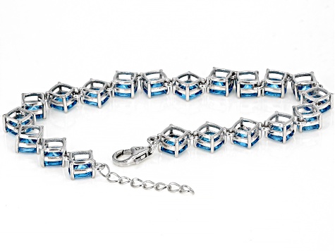 Blue Cubic Zirconia Rhodium Over Sterling Silver Bracelet 30.71ctw