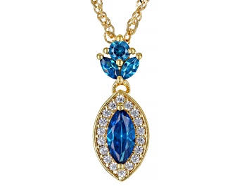 Picture of Blue And White Cubic Zirconia 18K Yellow Gold Over Sterling Silver Pendant With Chain 1.35ctw