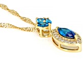 Blue And White Cubic Zirconia 18K Yellow Gold Over Sterling Silver Pendant With Chain 1.35ctw