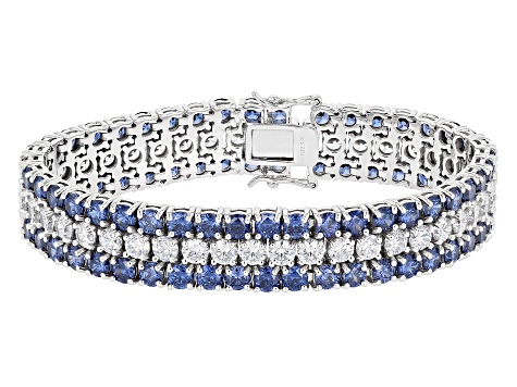 Blue And White Cubic Zirconia Rhodium Over Sterling Silver Tennis Bracelet 62.54ctw