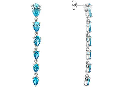 Blue Cubic Zirconia Rhodium Over Sterling Silver Earrings 11.95ctw