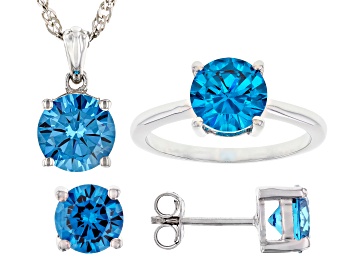 Picture of Blue Cubic Zirconia Rhodium Over Sterling Silver Jewelry Set 10.35ctw
