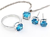 Blue Cubic Zirconia Rhodium Over Sterling Silver Jewelry Set 10.35ctw