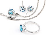 Blue Cubic Zirconia Rhodium Over Sterling Silver Jewelry Set 10.35ctw