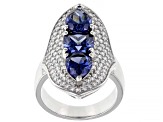 Blue And White Cubic Zirconia Platinum Over Sterling Silver Ring 8.43ctw