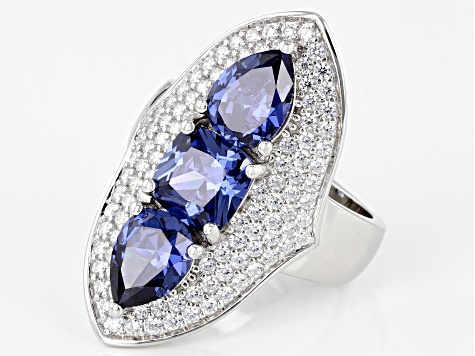 Blue And White Cubic Zirconia Platinum Over Sterling Silver Ring 8.43ctw