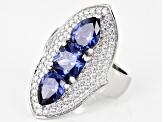 Blue And White Cubic Zirconia Platinum Over Sterling Silver Ring 8.43ctw