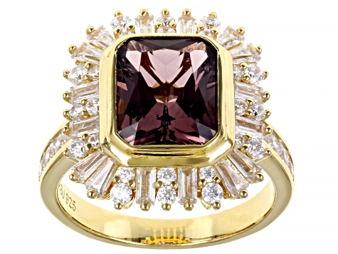 Blush Zircon Simulant And White Cubic Zirconia 18K Yellow Gold Over Sterling Silver Ring 5.87ctw
