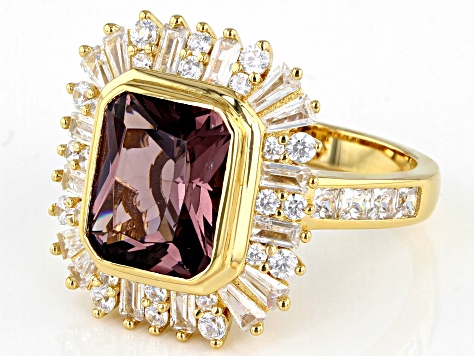 Blush Zircon Simulant And White Cubic Zirconia 18K Yellow Gold Over Sterling Silver Ring 5.87ctw