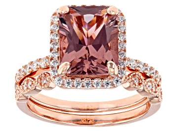 Picture of Pink And White Cubic Zirconia 18K Rose Gold Over Sterling Silver Ring With Band 4.24ctw