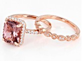 Pink And White Cubic Zirconia 18K Rose Gold Over Sterling Silver Ring With Band 4.24ctw