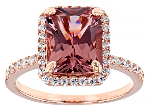 Pink And White Cubic Zirconia 18K Rose Gold Over Sterling Silver