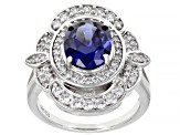 Blue And White Cubic Zirconia Rhodium Over Sterling Silver Ring 5.57ctw
