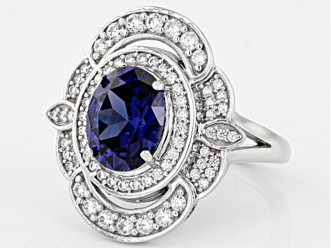 Blue And White Cubic Zirconia Rhodium Over Sterling Silver Ring 5.57ctw