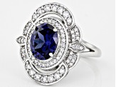Blue And White Cubic Zirconia Rhodium Over Sterling Silver Ring 5.57ctw